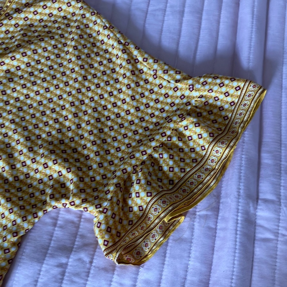 Gold yellow tie waist blouse top S - Picture 5 of 9